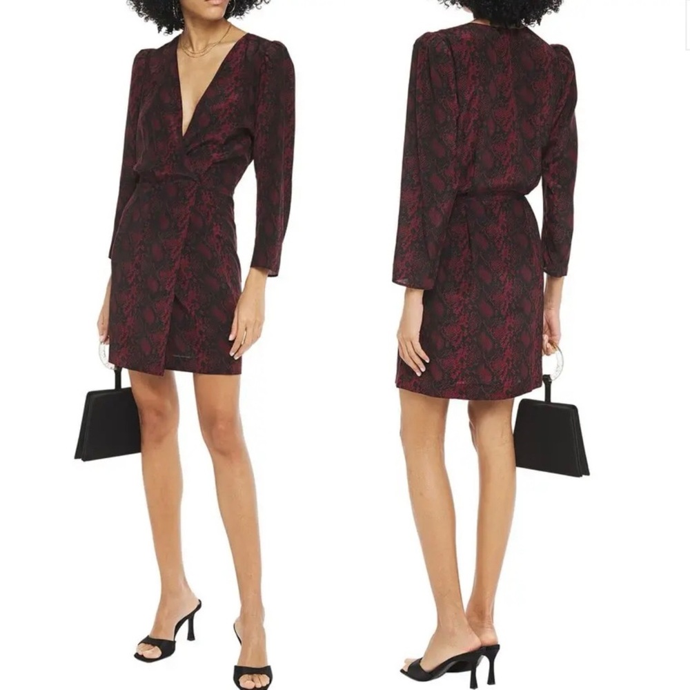 Nili Lotan Pamela Burgundy Snake Print Silk Mini Dress 4 | Wrap Effect| Luxury